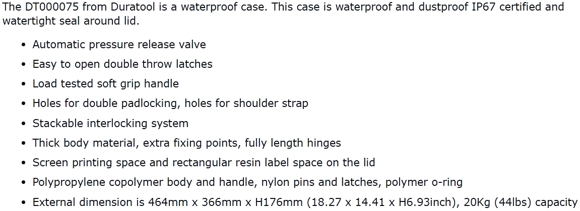 מזוודת טכנאי לכלי עבודה DURATOOL DT000075 TEXT